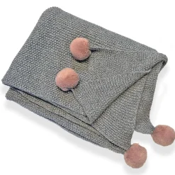 Knit Baby Blanket with Pompoms