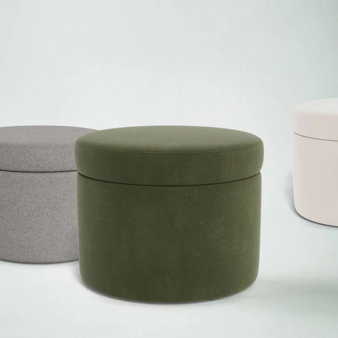Round Storage Ottoman - Fabric